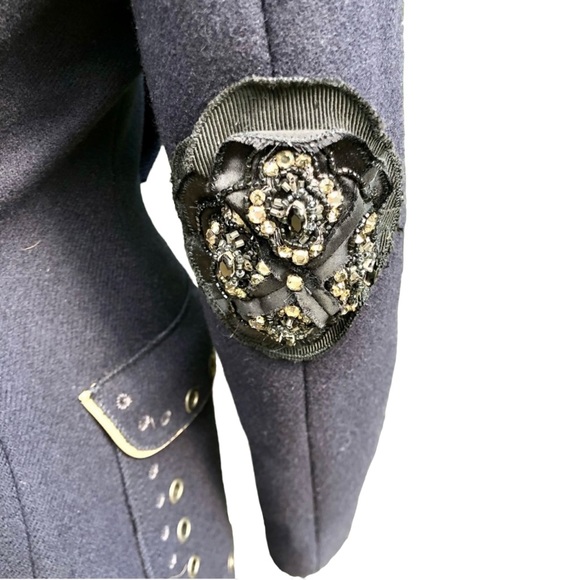 Prada NWTlong dark blue double breasted coat with crystal elbow patches Sz eu 42 - Picture 6 of 16